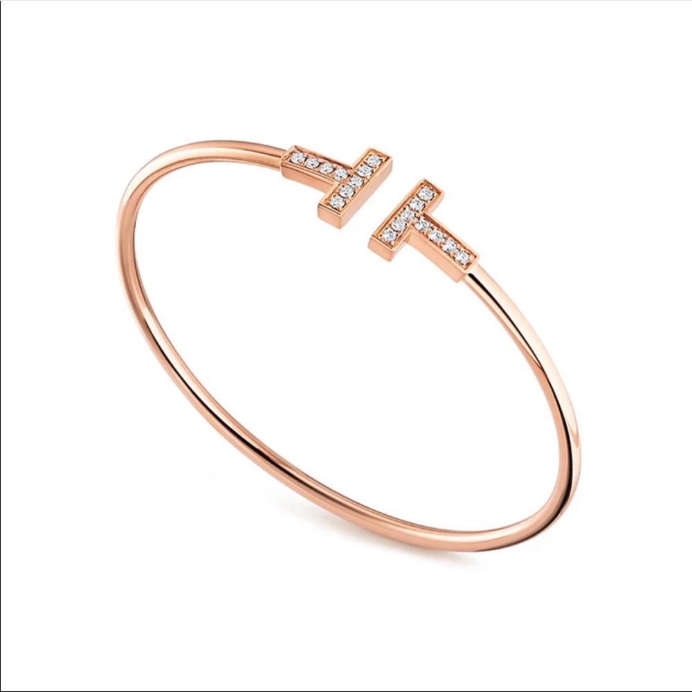 Stylish Rose Gold T Bangle Bracelet Rhinestone